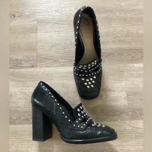 SCHUTZ Black Leather Studded Heels
